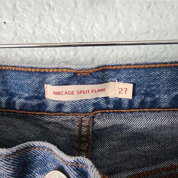Levi's RIBCAGE Split Flare Classic Blue Denim Jeans - Picture 3 of 14
